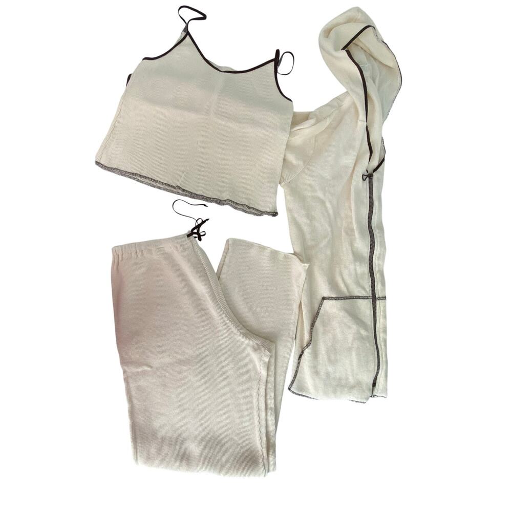 Fitigues Women's Waffle Knit 3 pc Set; Jacket, Tank top, Pants Cream Size Large